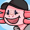 Pixel icon example. Anthropomorphic animal character (Axolotl).
