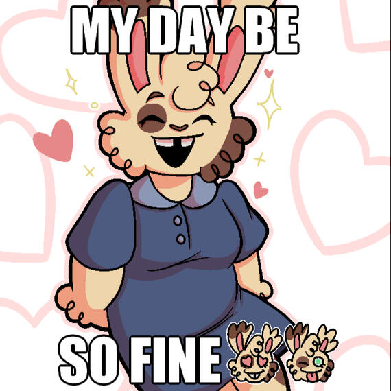 Halfbody full color piece with simple background example. Anthropomorphic animal character (rabbit). ~$135 incl. little emojis.