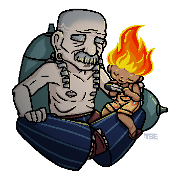 Fullbody full color piece with no background. Includes two human characters. Aliased lines. ~$135.