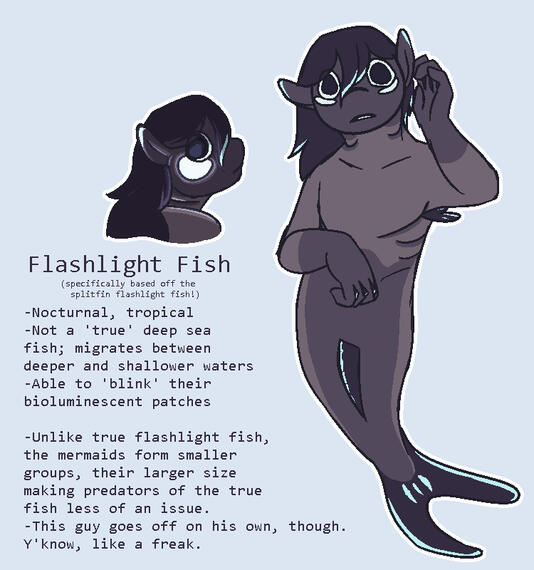 Mermaid character design example. Digital. Includes a fullbody, a bust shot, and written design/character notes for future reference. ~$90.